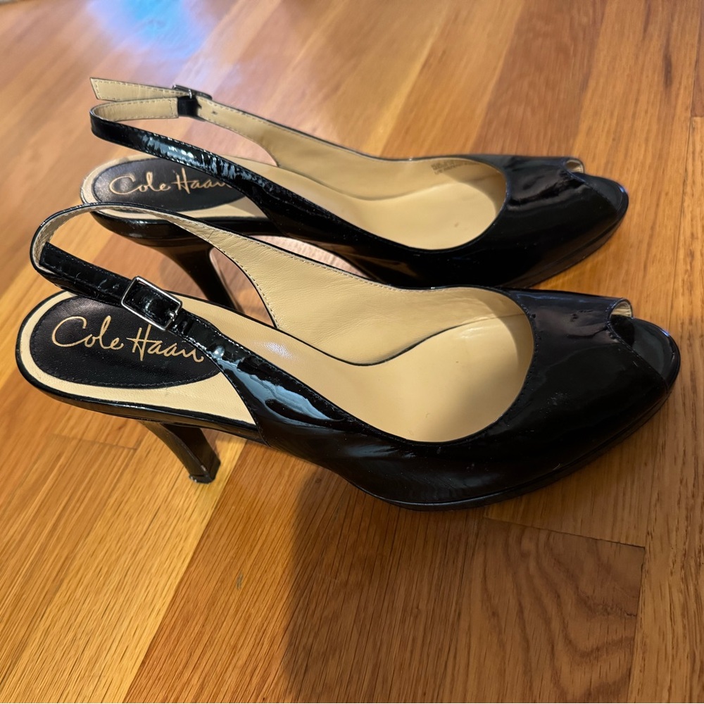Cole Haan Glossy Black Slingback Heels